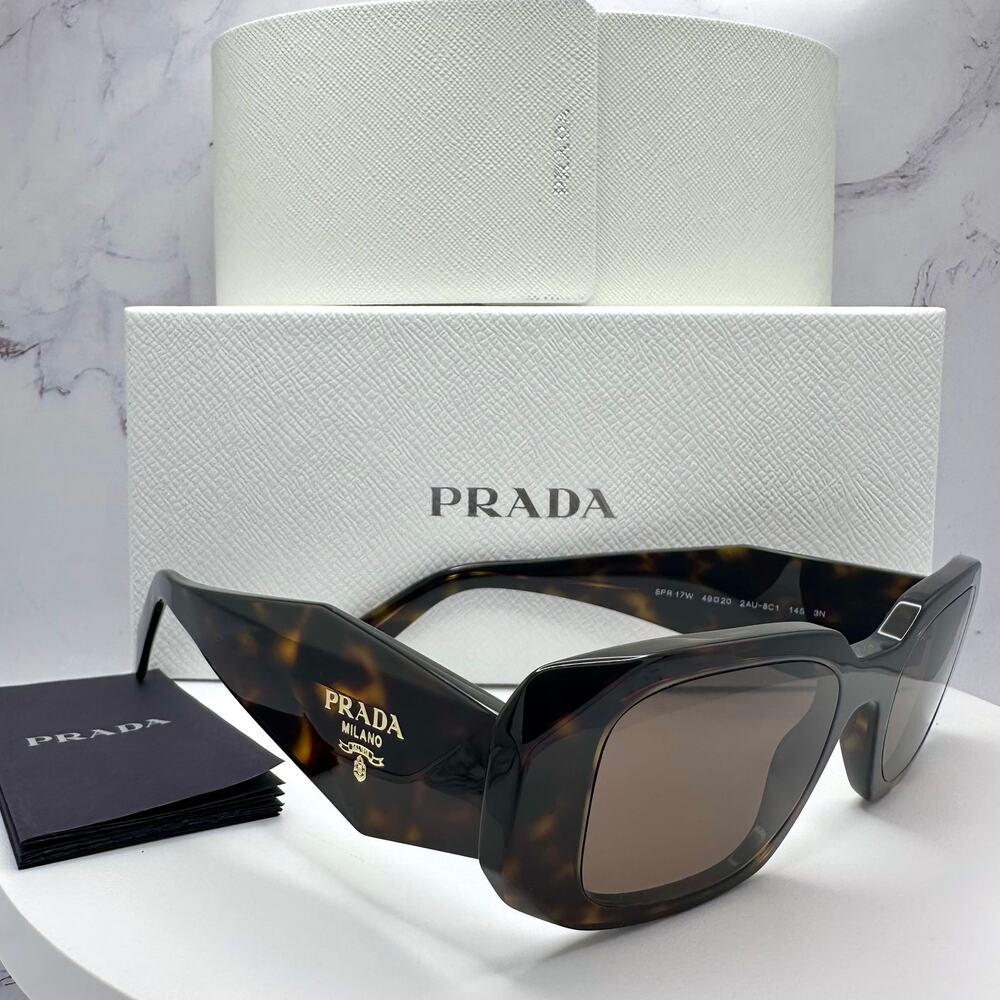 PRADA Sunglasses New Brown Tortoise Acetate PR 17WS Symbole Logo Italy Authentic